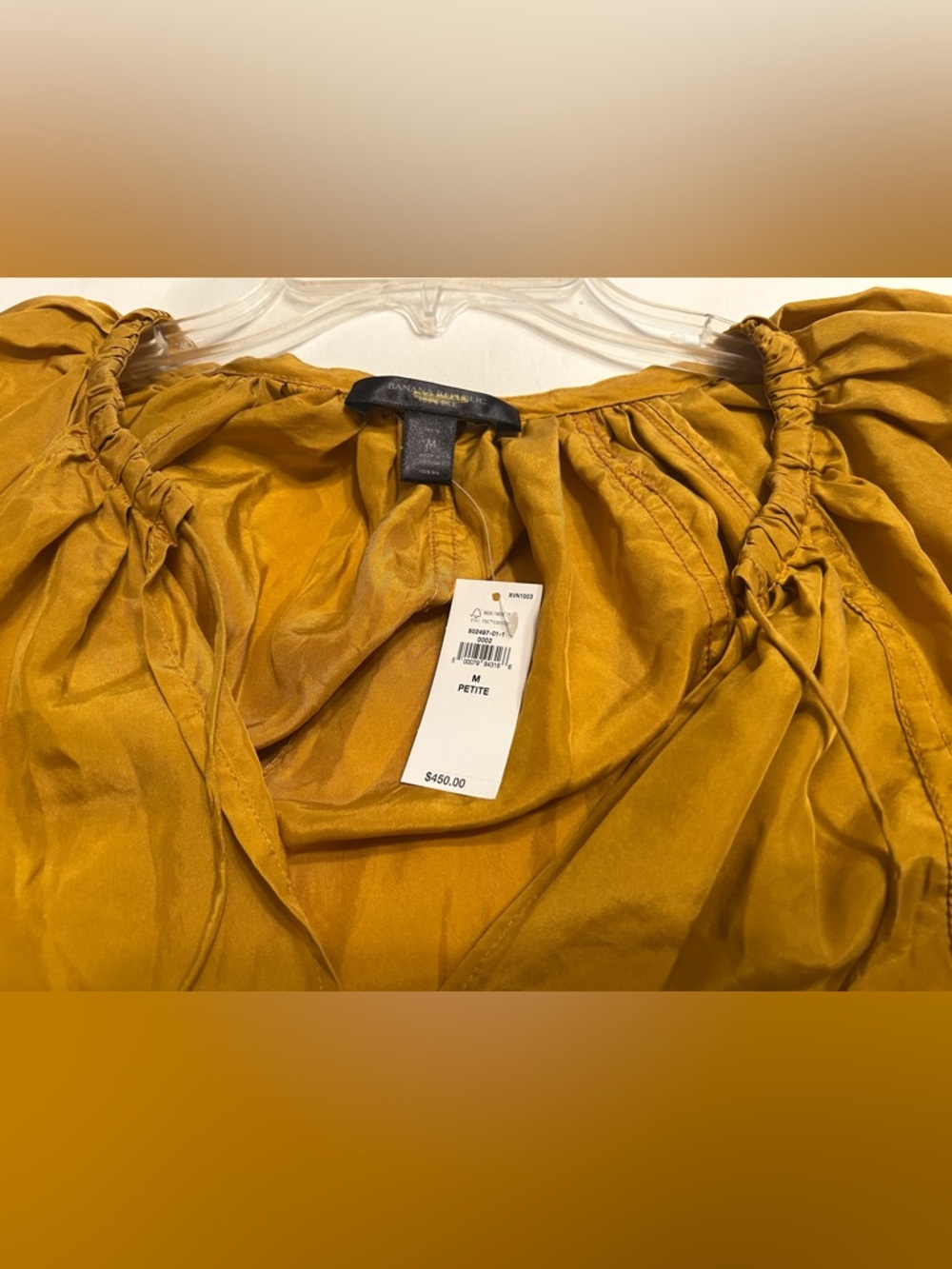 Banana Republic Silk Long-Sleeve Midi Dress Size Medium Petite Gold NWD - Picture 6 of 15